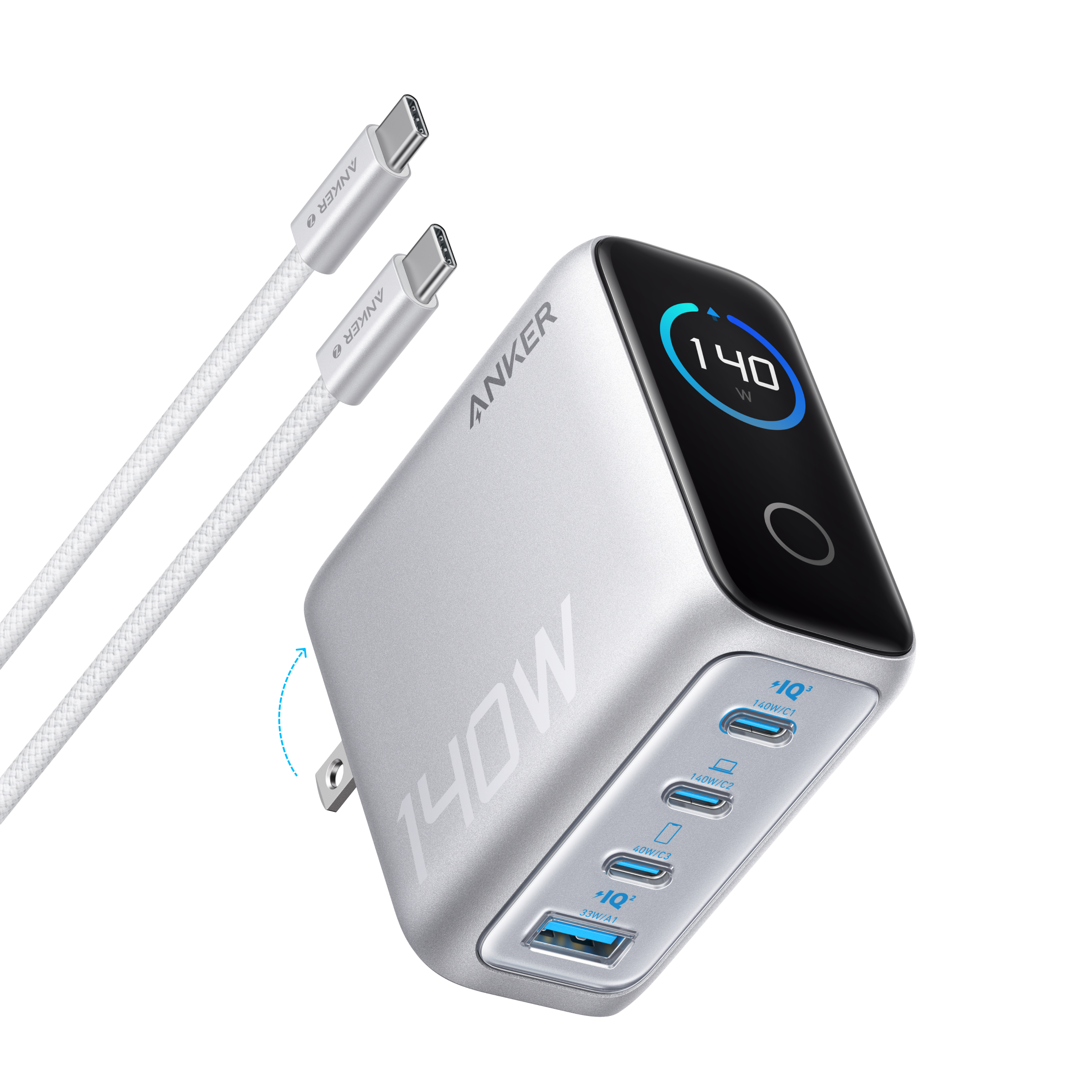 Anker Charger (140W, 4-Port, PD 3.1) with USB-C Cable